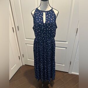 Beautiful feminine floral navy blue sleeveless long dress